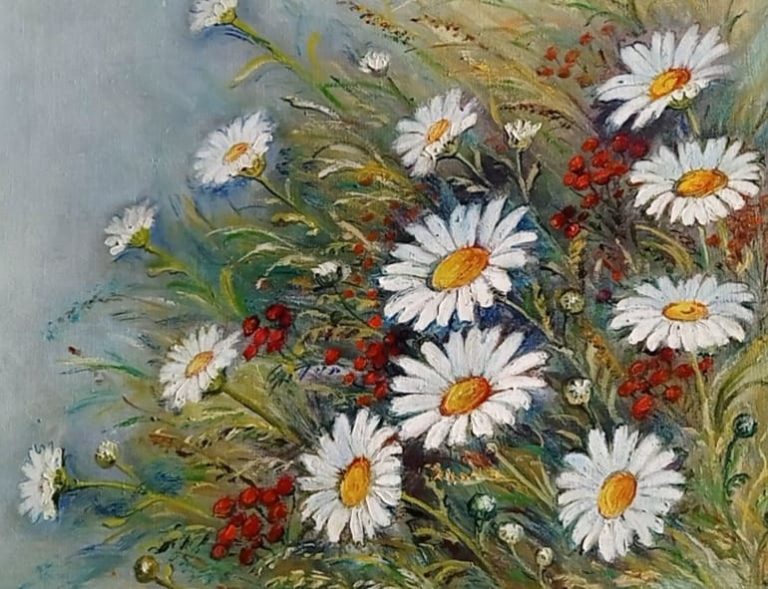 Obraz olejny z polnymi kwiatami