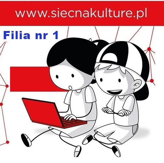 Rysunek chłopca i dziewczynki z laptopem na kolanach