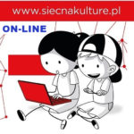 Rysunek chłopca i dziewczynki z laptopem na kolanach