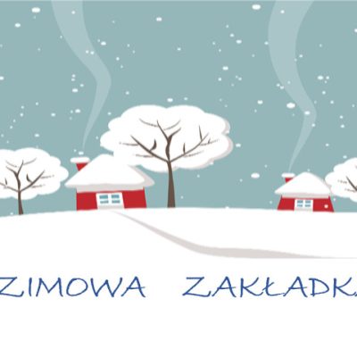 Zimowa zakładka Zimowy krajobraz z zaśnieżonymi drzewami i domkami